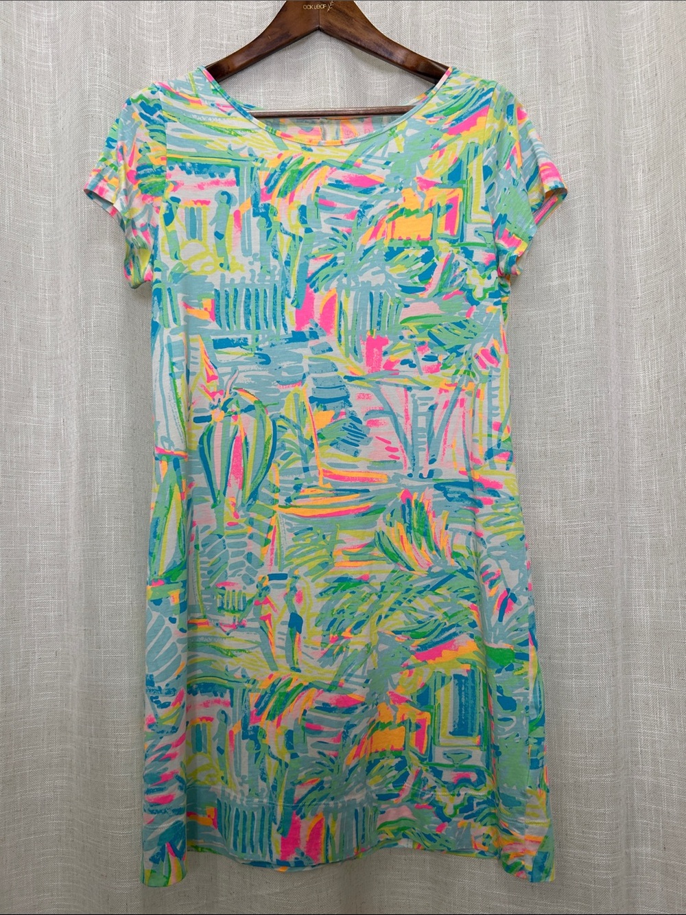 Lilly Pulitzer Colorful Abstract Print Short Sleeve Shift Dress Size Large